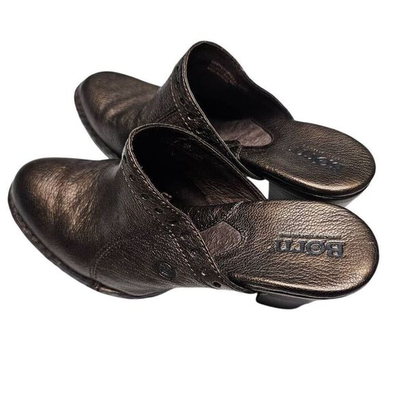 Born Lella Heeled Clog Mule Pewter Brown Metallic Y2K 90's Pebbled Leather Slip - Picture 4 of 9
